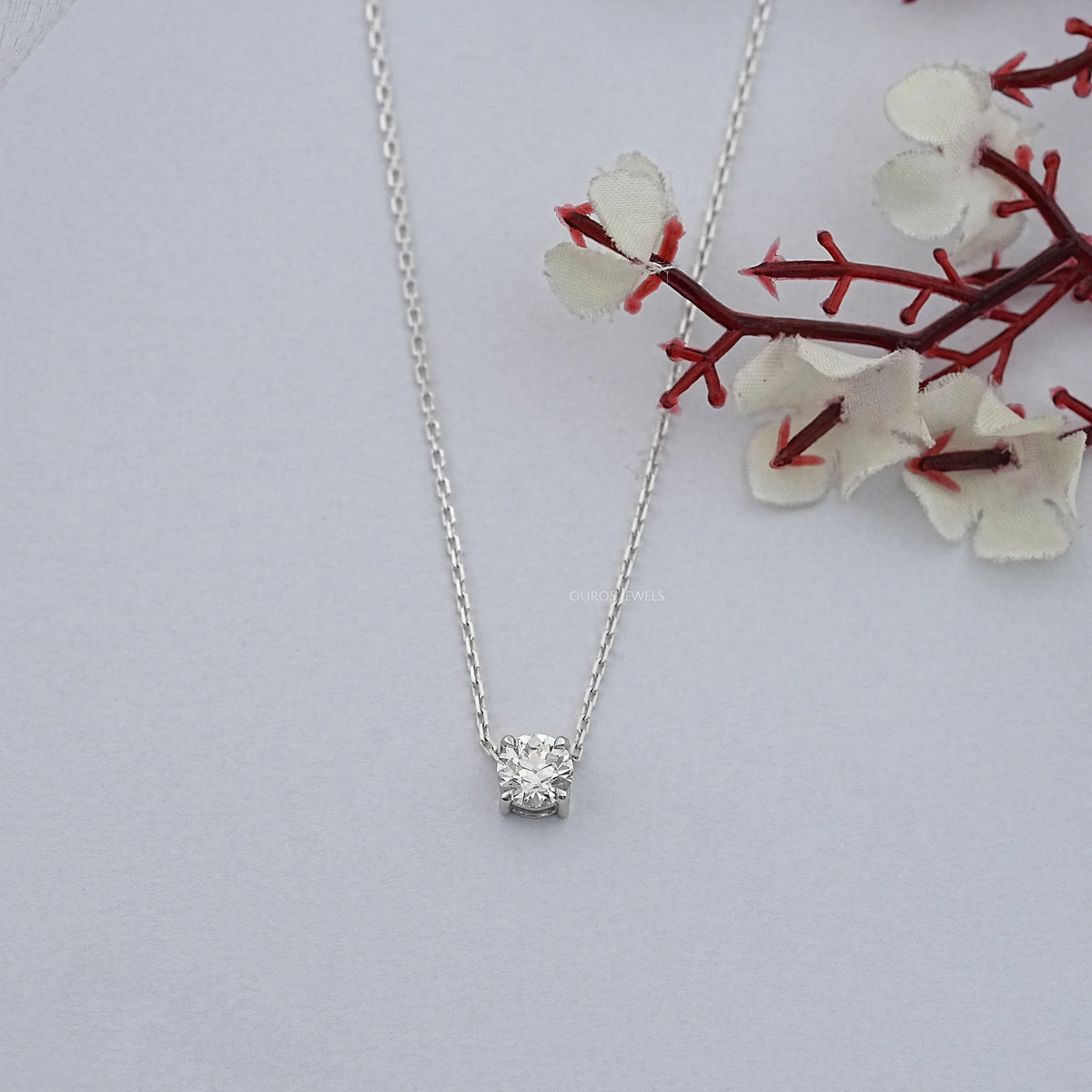 Old European Round Lab Diamond Solitaire Pendant Necklaces