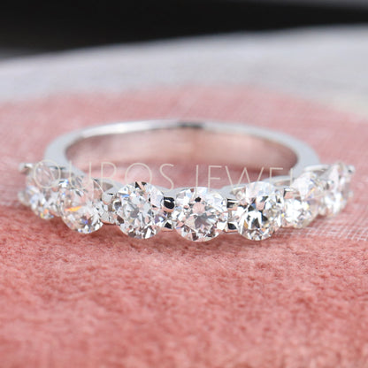 Seven Stone Old European Round Diamond Wedding Band Rings