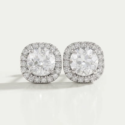 Old European Round Cut Halo Stud Earrings Earring