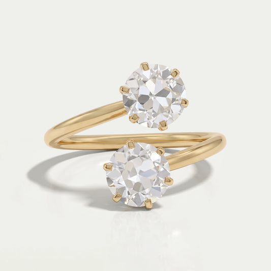 Old European Round Diamond Toi Et Moi Engagement Ring Rings