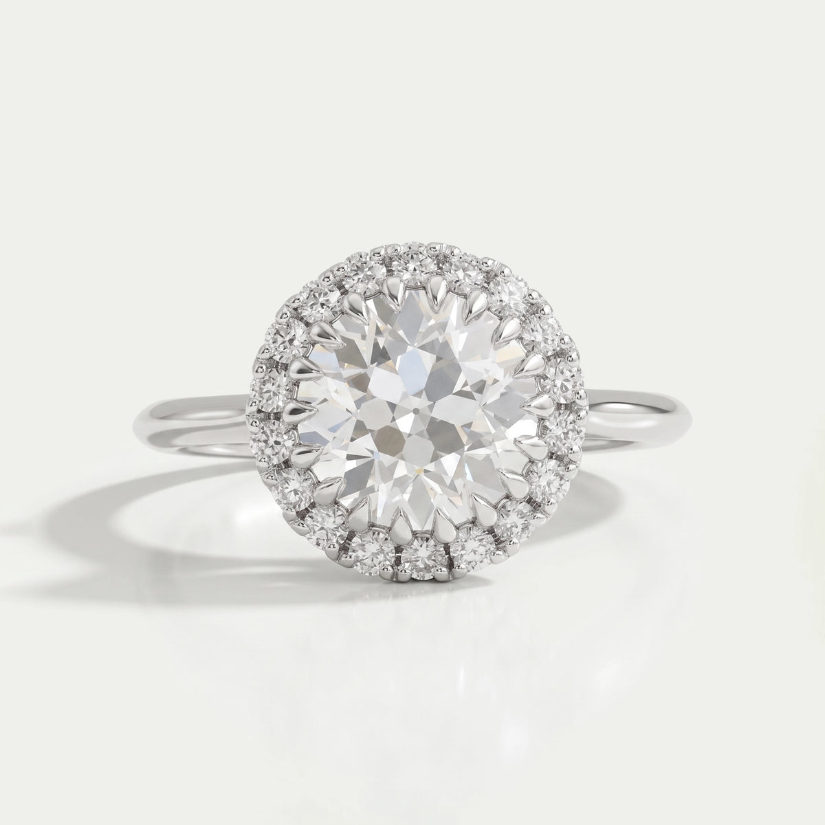 Old European Round Cut Halo Diamond Solitaire Ring