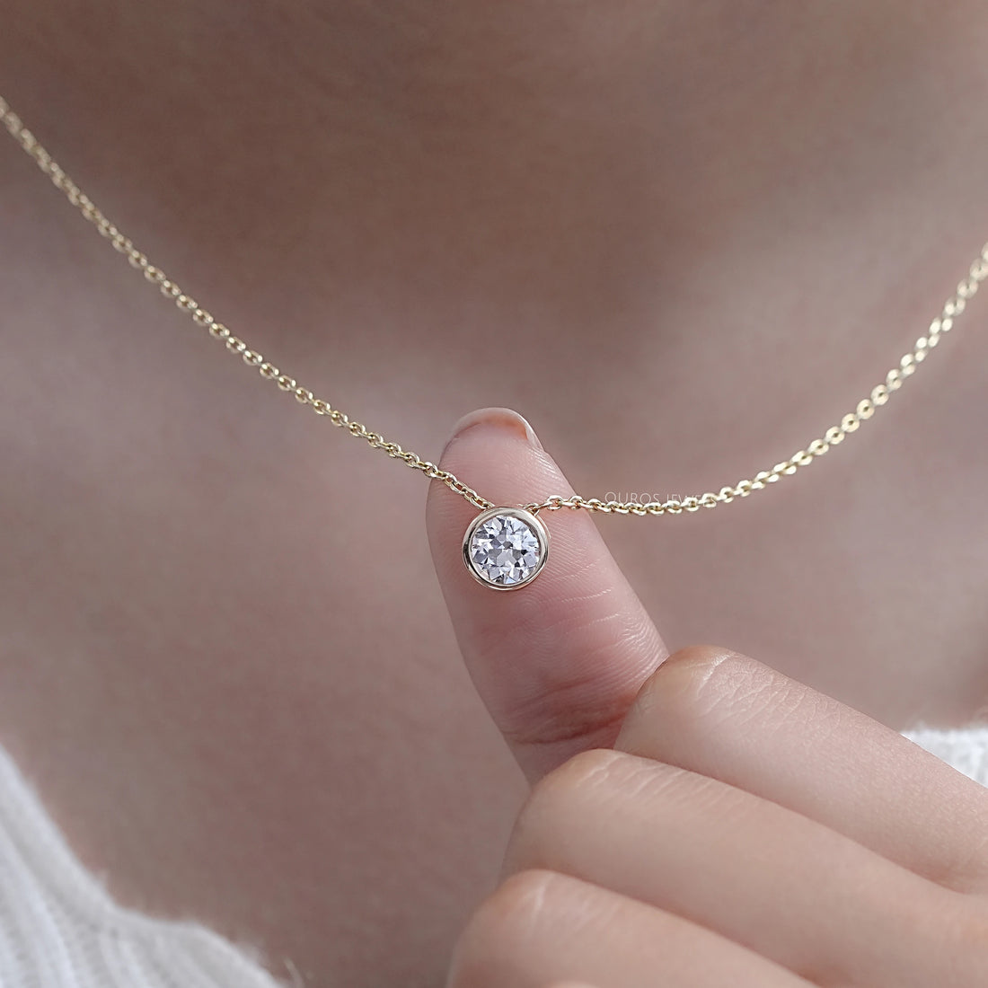Old European Round Lab Diamond Solitaire Bezel Pendant Necklaces