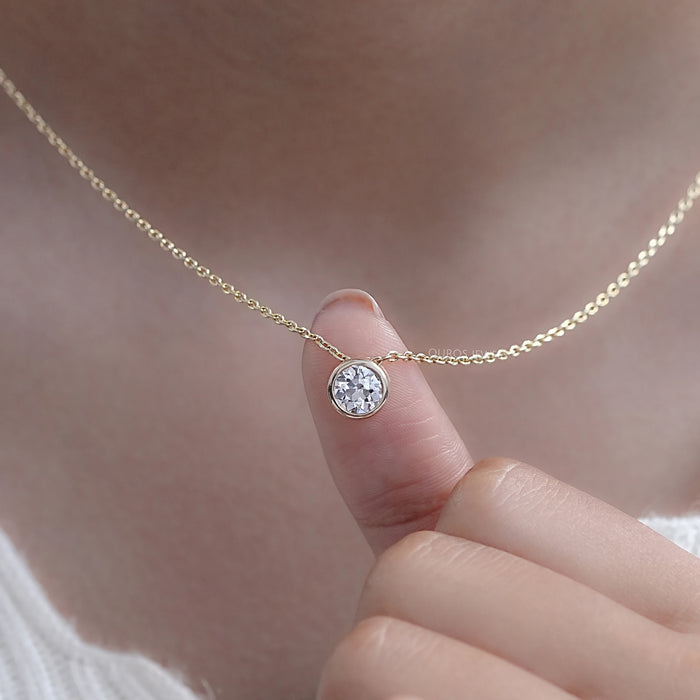 Old European Round Lab Diamond Solitaire Bezel Pendant Necklaces