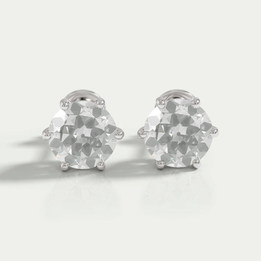Pendientes de diamantes redondos europeos antiguos