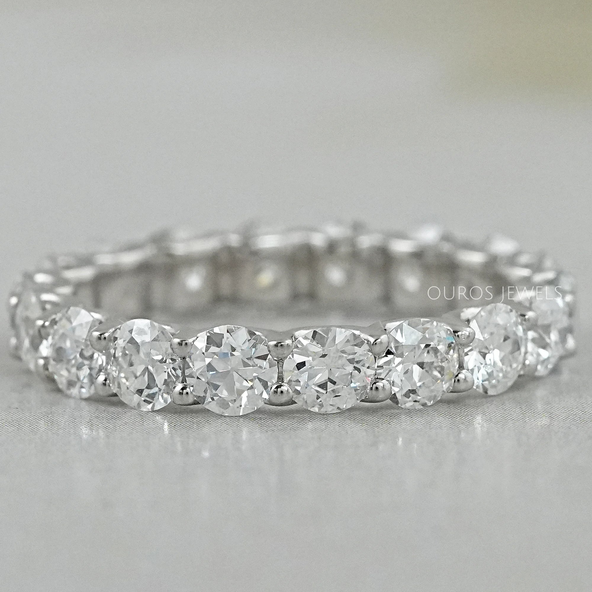 Old European Round Cut Lab Diamond Full Eternity Wedding Band Rings