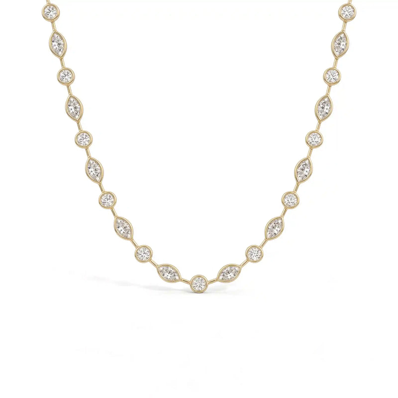Bezel Set Old Mine Marquise Diamond Necklace