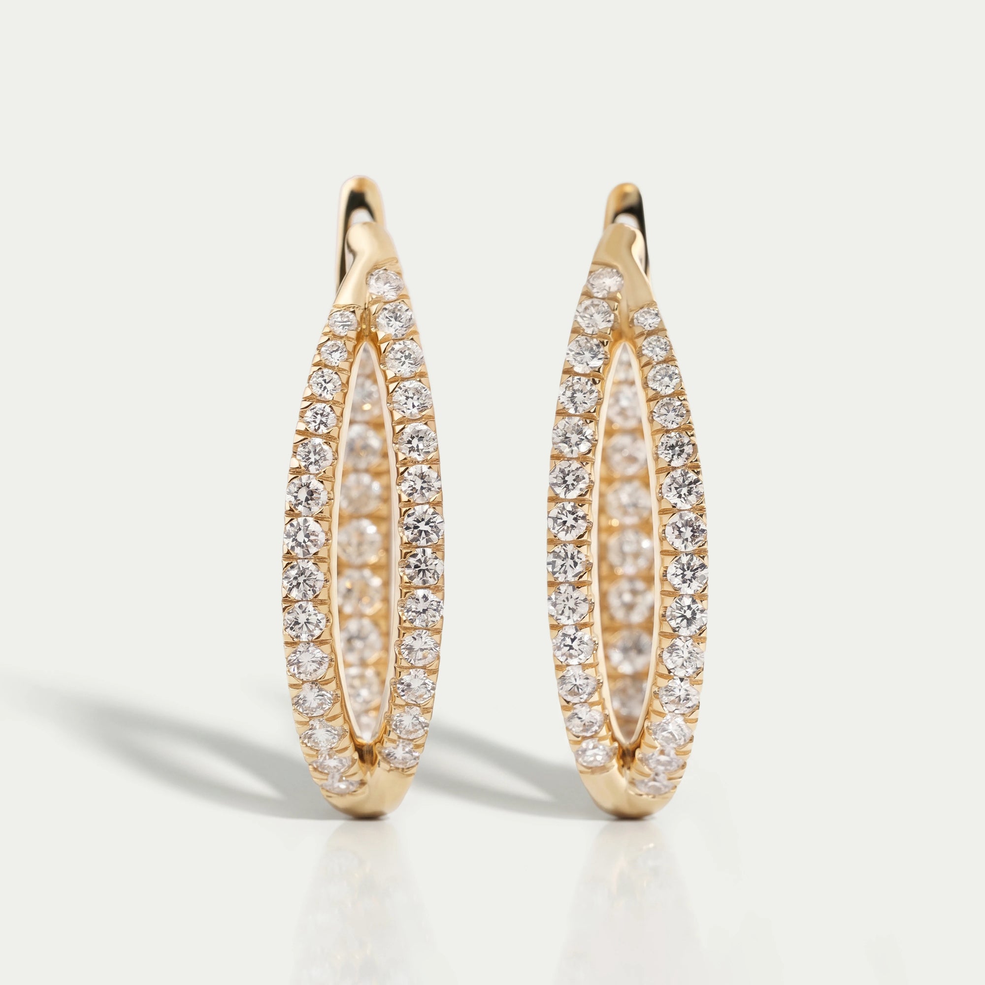 Round Cut Pave Set Duo Diamond Hoop Earrings