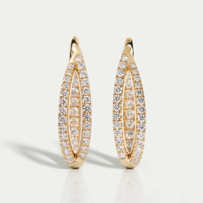 Round Cut Pave Set Duo Diamond Hoop Earrings