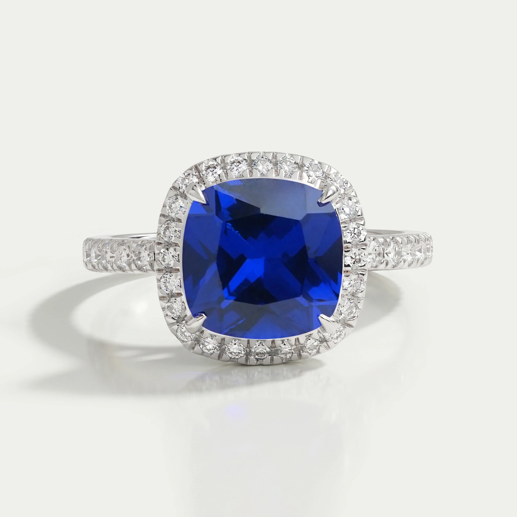 Blue Cushion Cut Halo Diamond Engagement Ring