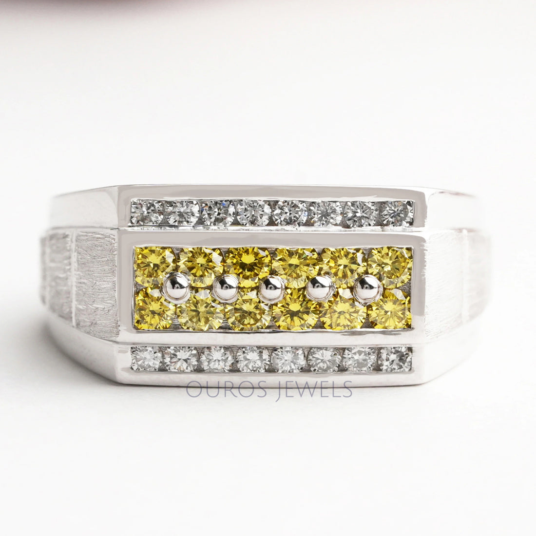 Yellow Round Cut Lab Grown Diamond Men's Ring