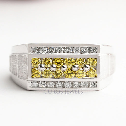 Yellow Round Cut Lab Grown Diamond Men's Ring