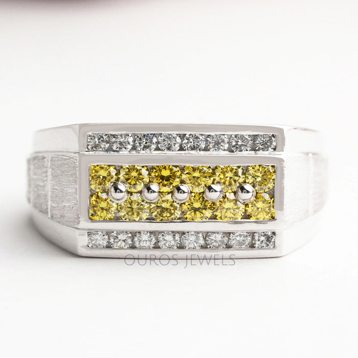 Yellow Round Cut Lab Grown Diamond Men's Ring