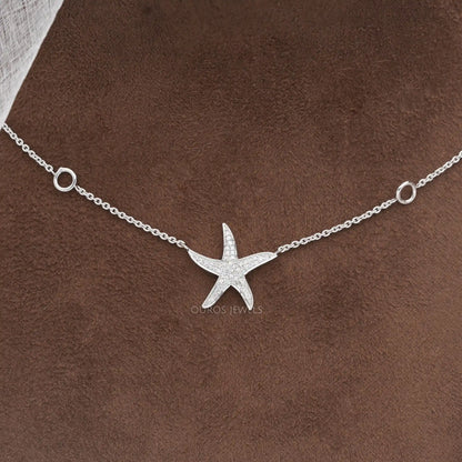 Starfish Round Cut Cluster Diamond Pendant Necklaces