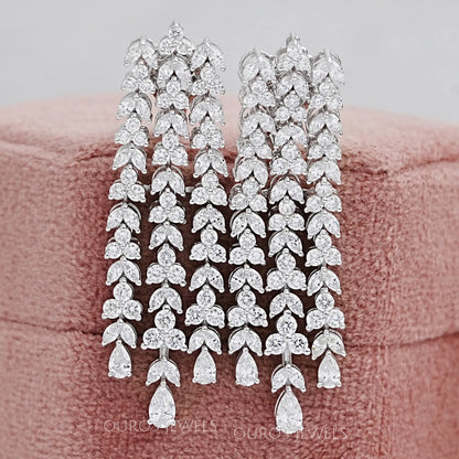 Marquise And Round Cut Lab Diamond Chandelier Earrings