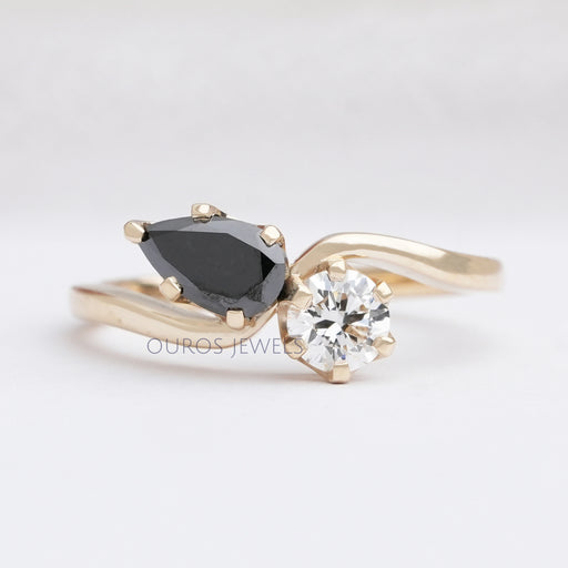 Natural Black Pear Cut Lab Grown Diamond Two Stone Ring
