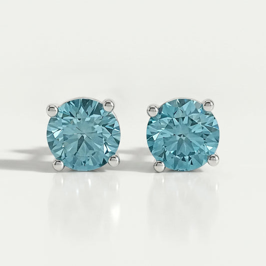 Pink And Blue Round Diamond Stud Earrings