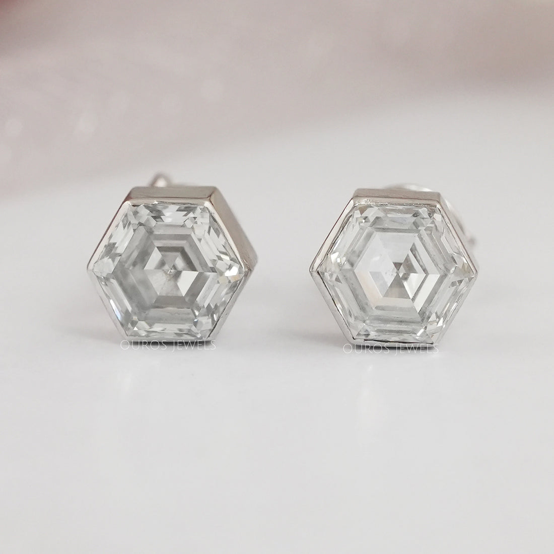 Hexagon Bezel Set Stud Earring