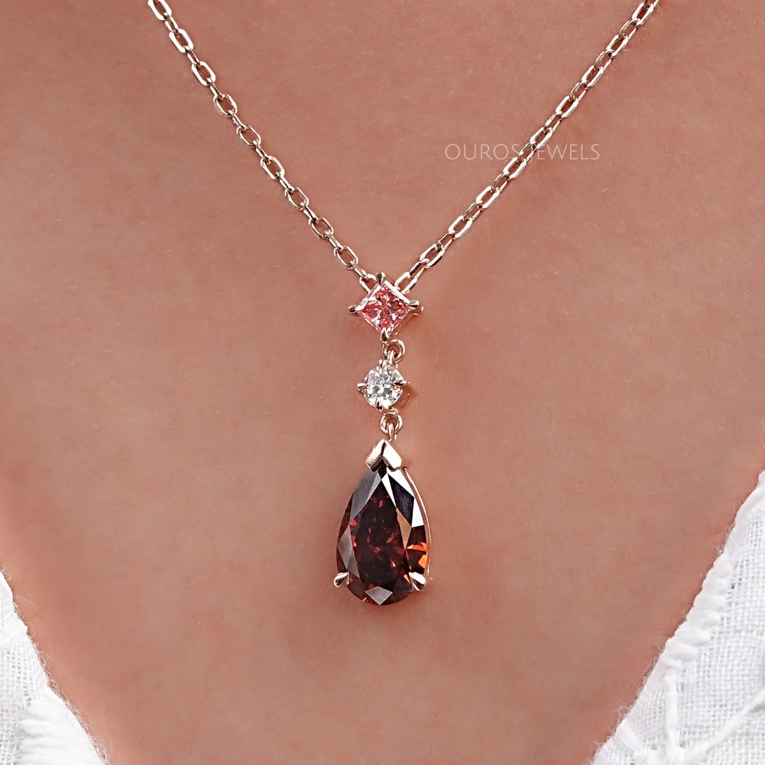 Red Pear Cut Lab Diamond Pendant Necklaces