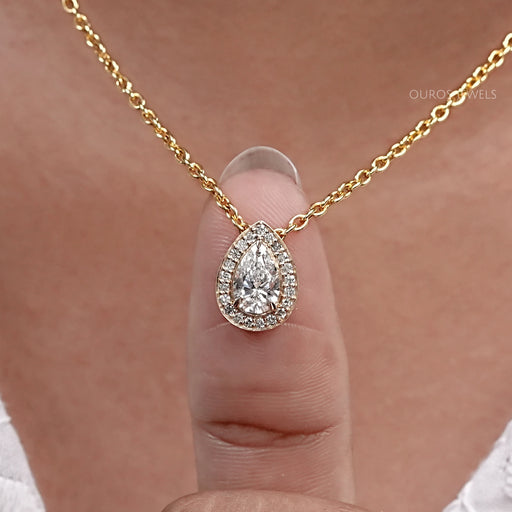 Pear Cut Lab Diamond Halo Pendant Necklaces