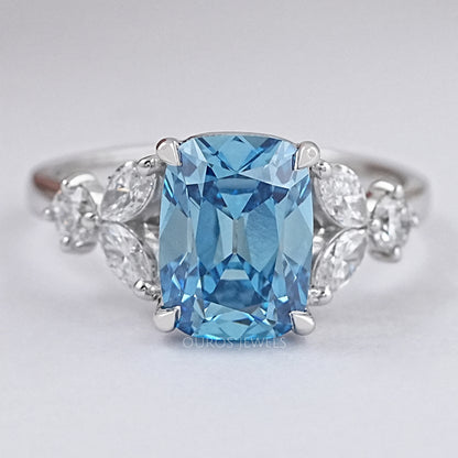 Fancy Blue Old Mine Cushion Diamond Engagement Ring Ring
