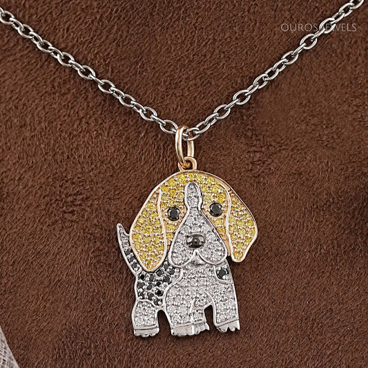 Lab Grown Color Diamond Dog Pendant Necklaces