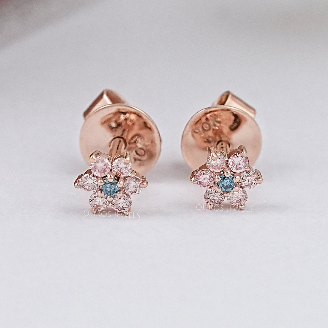 Pink & Blue Round Diamond Floral Earring Pink Earring