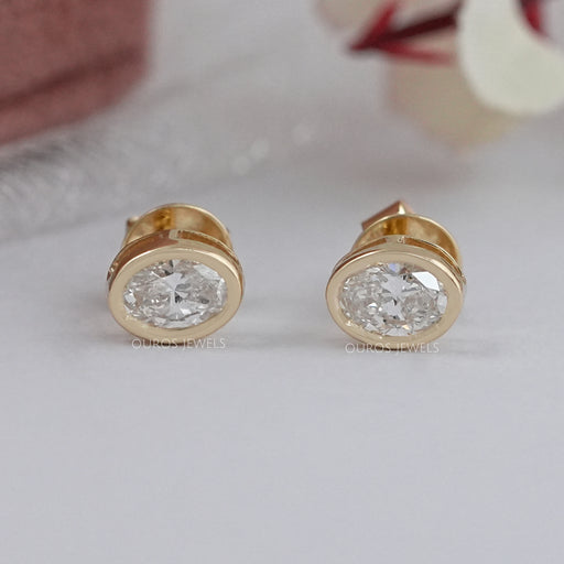 Oval Lab Diamond Bezel Set Stud Earring Earring