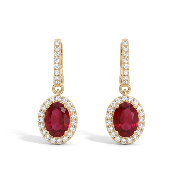 Ruby Oval Cut Halo Drop Dangle Earrings