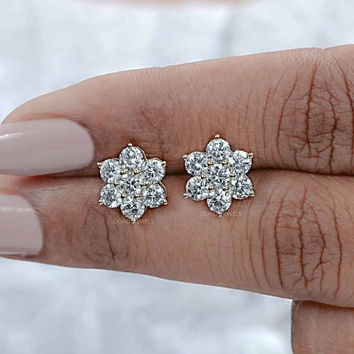 Round Diamond Floral Stud Earrings Earring