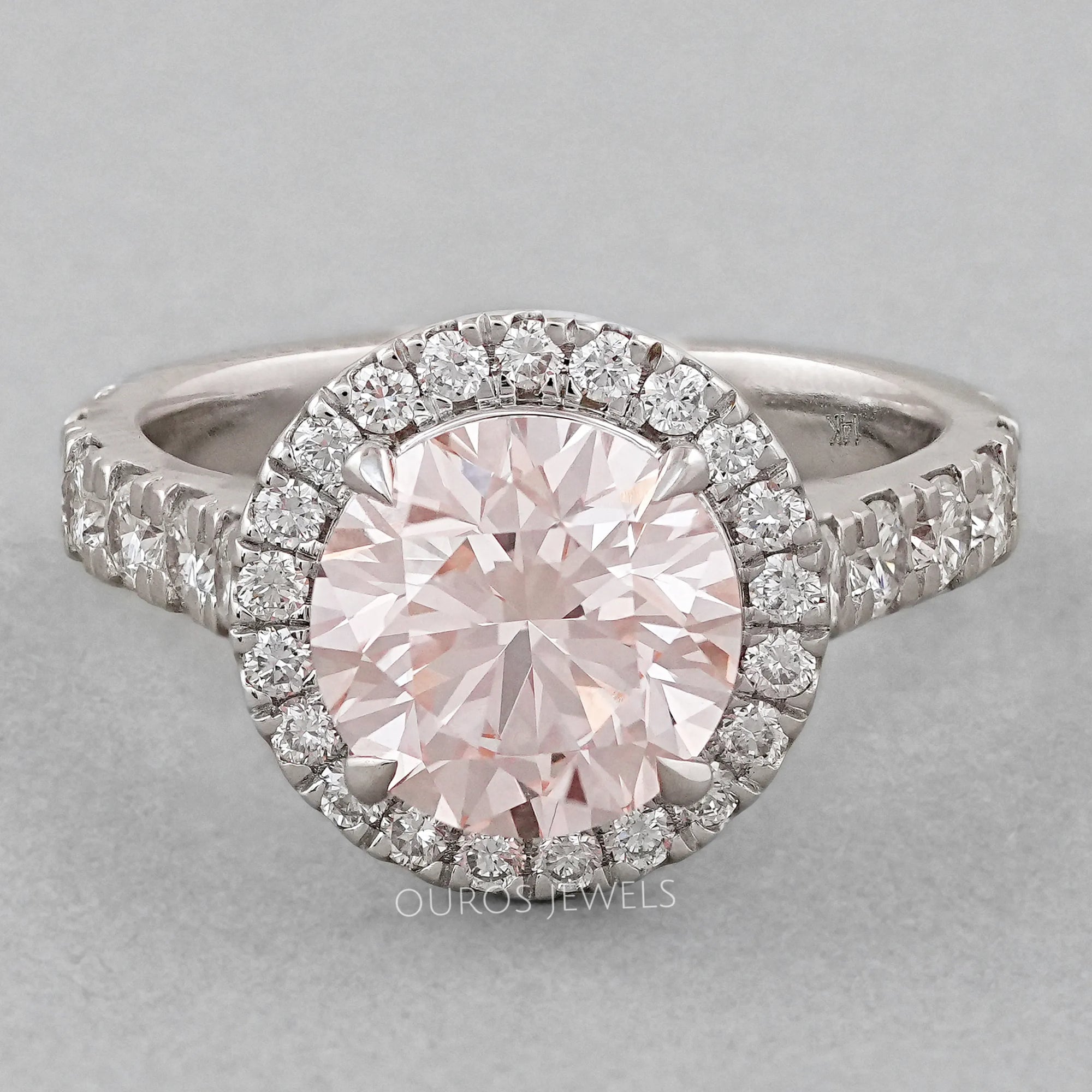 Pink Round Cut Halo With Accent Engagement Ring Ring