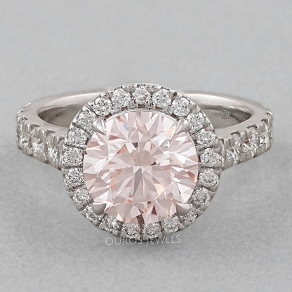 Pink Round Cut Halo With Accent Engagement Ring Ring