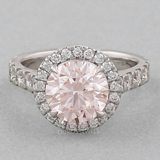 Pink Round Cut Halo With Accent Engagement Ring Ring