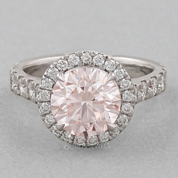 Pink Round Cut Halo With Accent Engagement Ring Ring