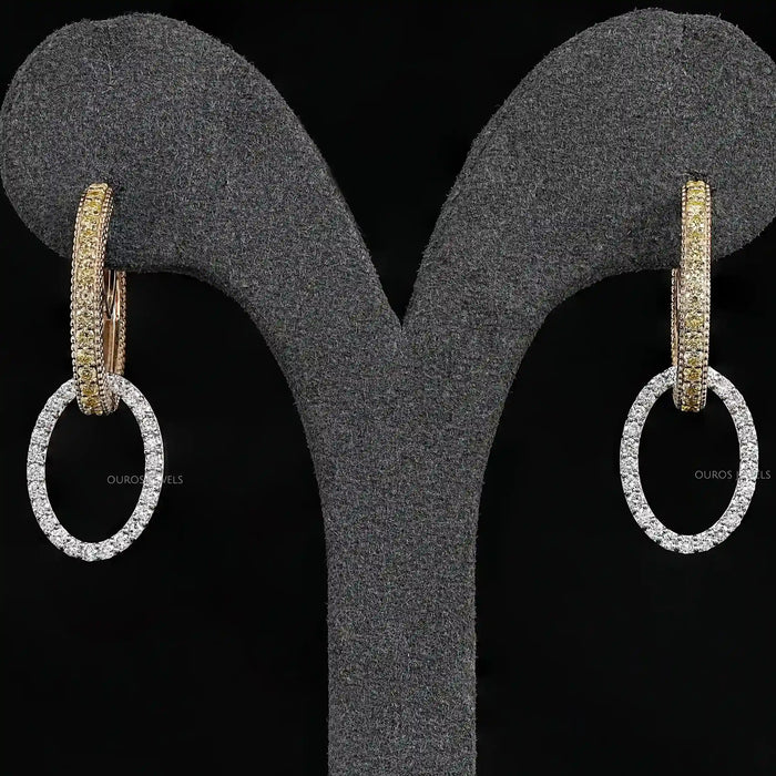 Modern Dual Tone Hoop Earrings with Lab Diamonds Earrings
