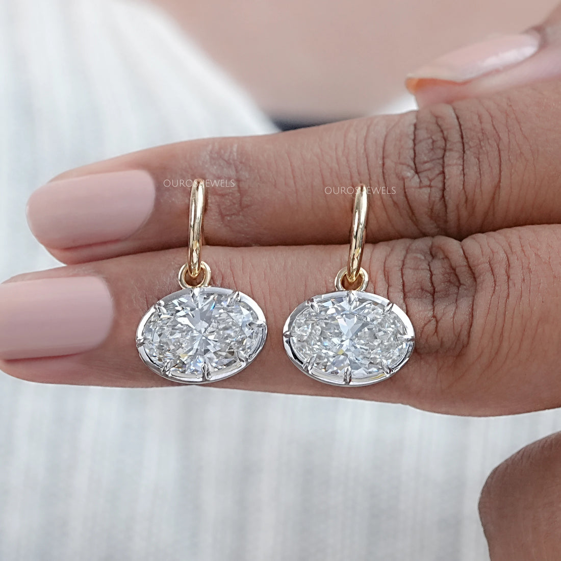 East West Oval Lab Diamond C Hook Earrings Earring