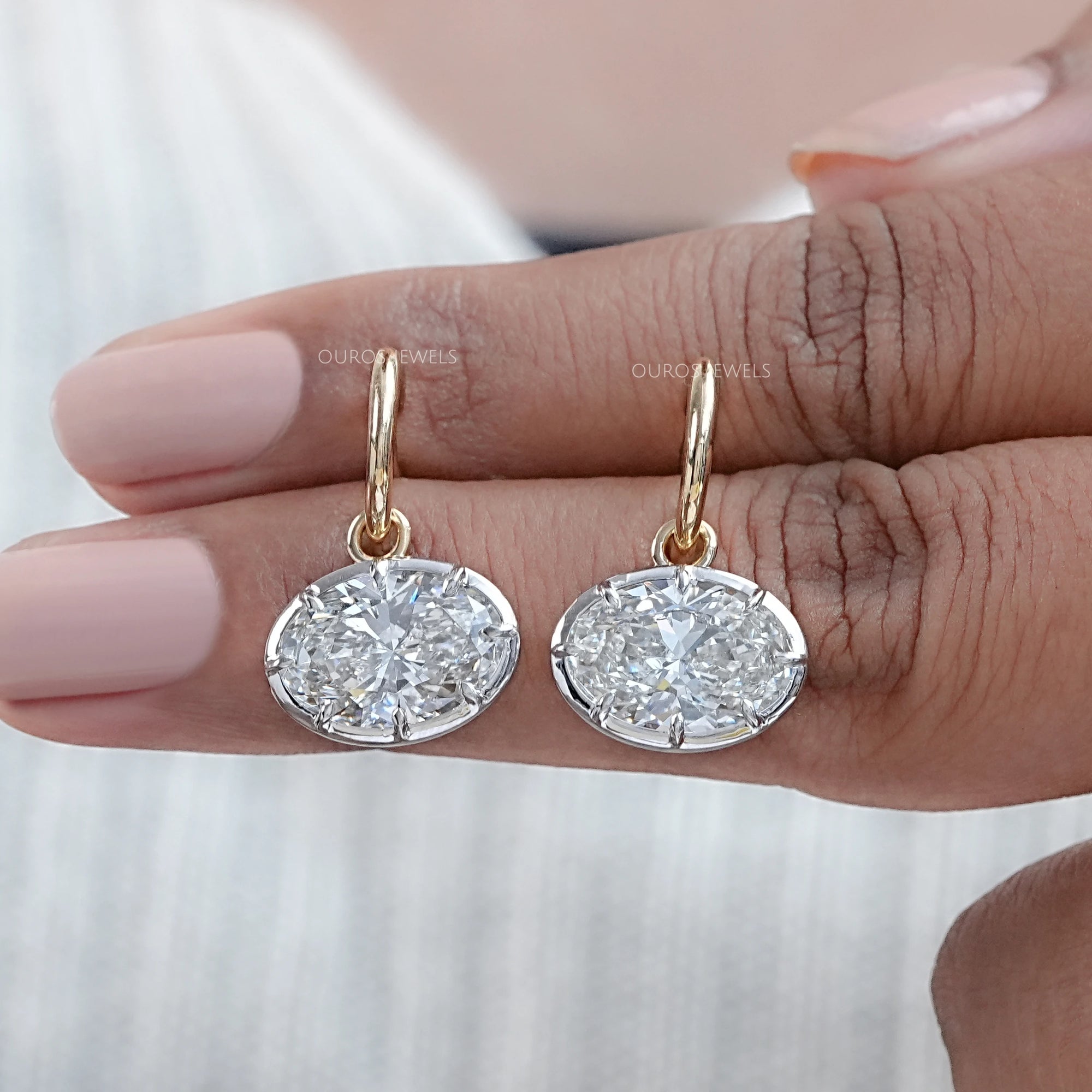 East West Oval Lab Diamond C Hook Earrings Earring