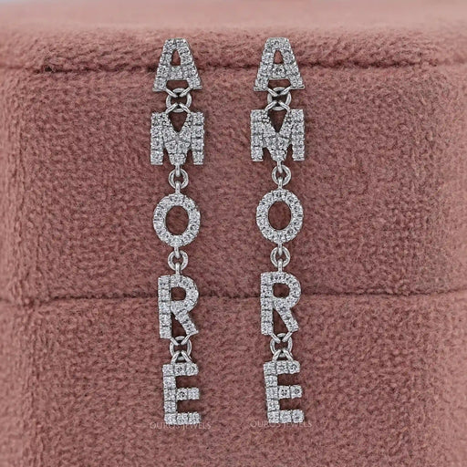AMORE Initial Letter Round Diamond Dangle Earrings Earrings