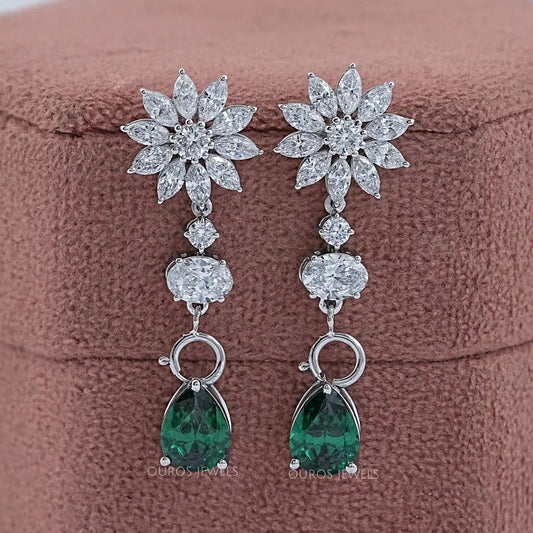 Drop Earring With Pear And Marquise Shape Diamond Earrings