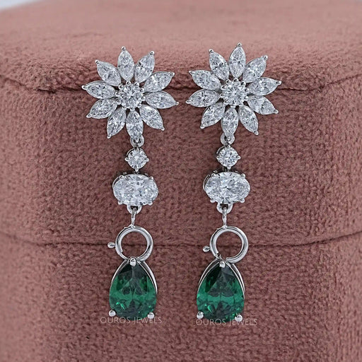 Drop Earring With Pear And Marquise Shape Diamond Earrings