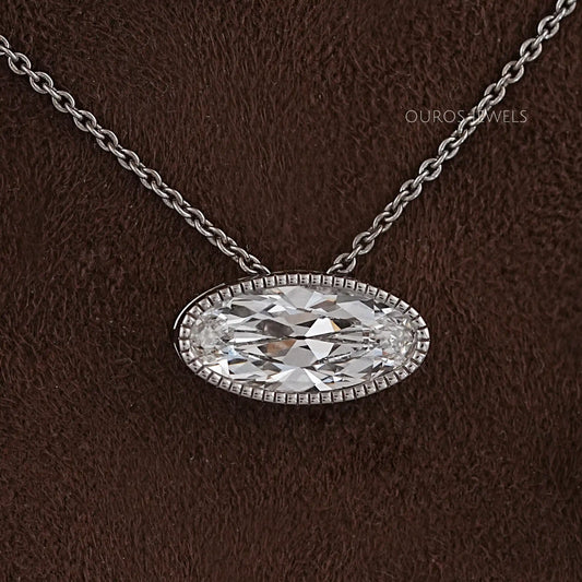 East West Old Mine Moval Lab Diamond Solitaire Pendant Necklaces