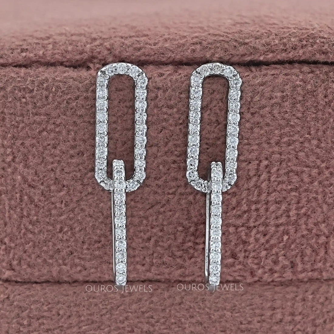 Round Diamond Paper Clip Dangle Earrings