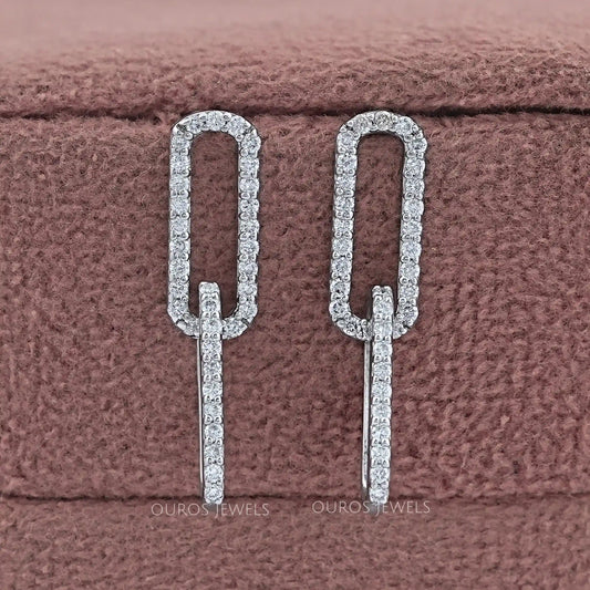 Round Diamond Paper Clip Dangle Earrings