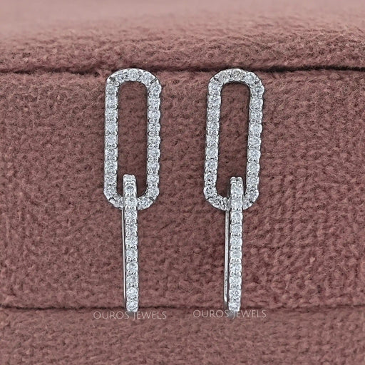 Round Diamond Paper Clip Dangle Earrings