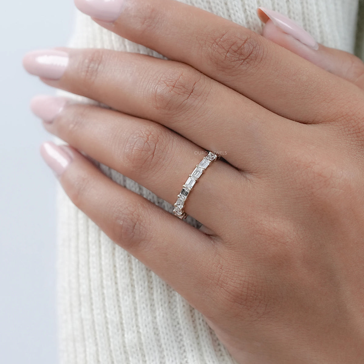 East West Emerald Lab Diamond Eternity Band Ring
