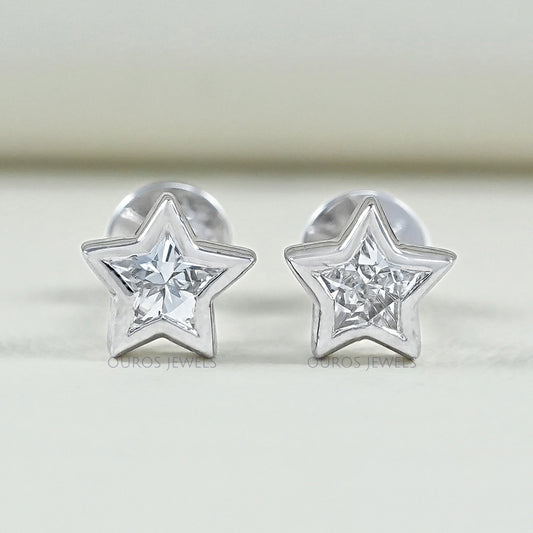 Bezel Set Star Cut Lab Diamond Stud Earring