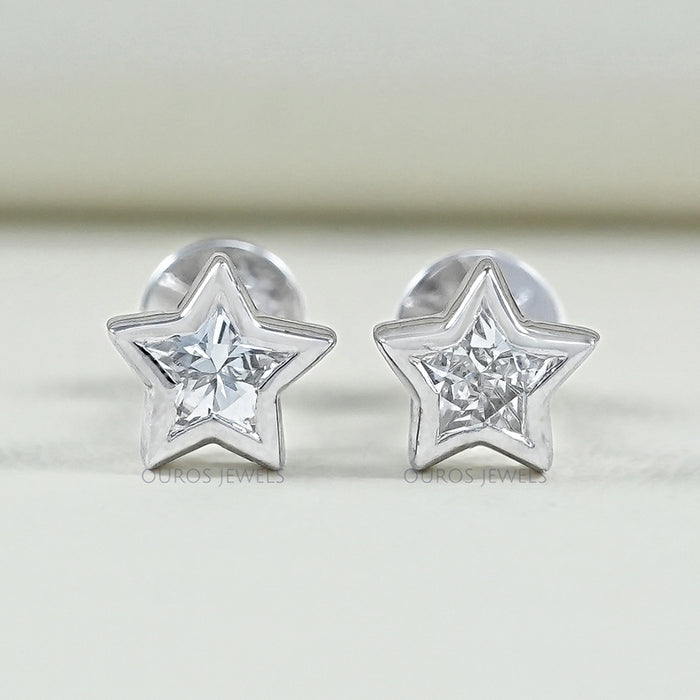 Bezel Set Star Cut Lab Diamond Stud Earring