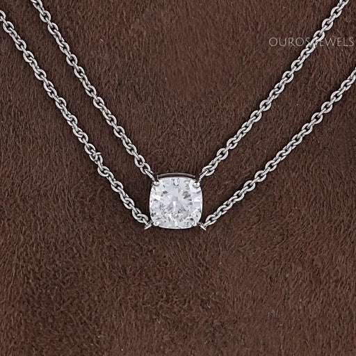Cushion Cut Lab Diamond Dual Layer Chain Necklace for Women Necklaces