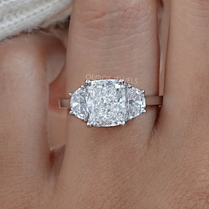 Trinity Cushion Cut Lab Diamond Engagement Rings Ring