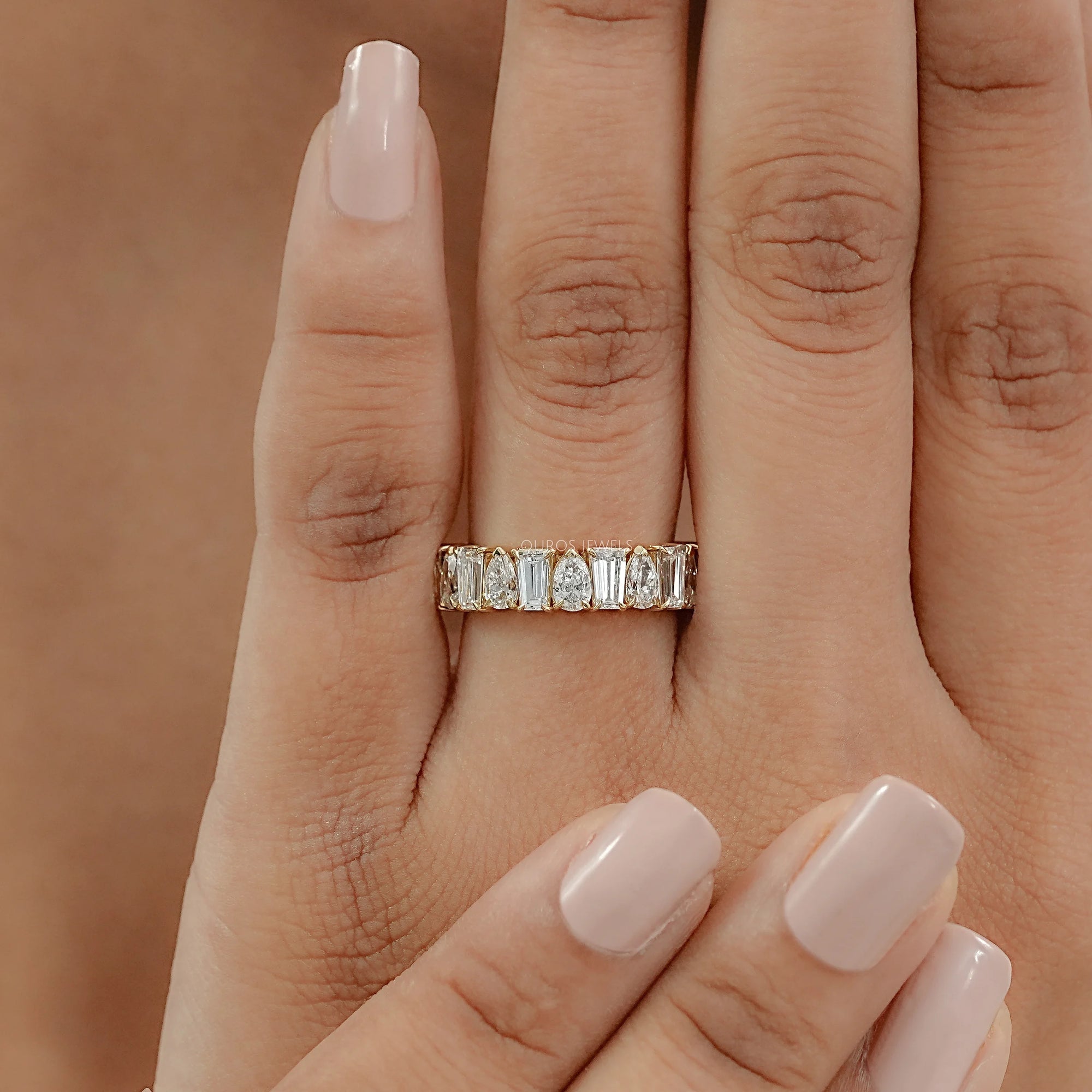 Tapered Baguette and Pear Diamond Half Eternity Wedding Band Rings