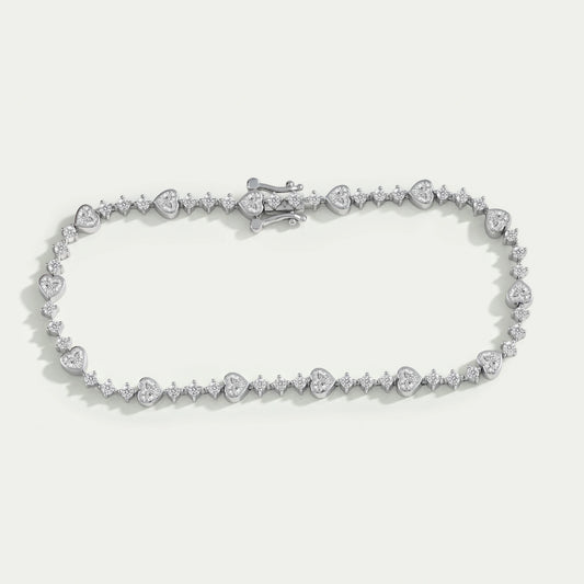 Heart And Round Diamond Bezel Set Bracelet